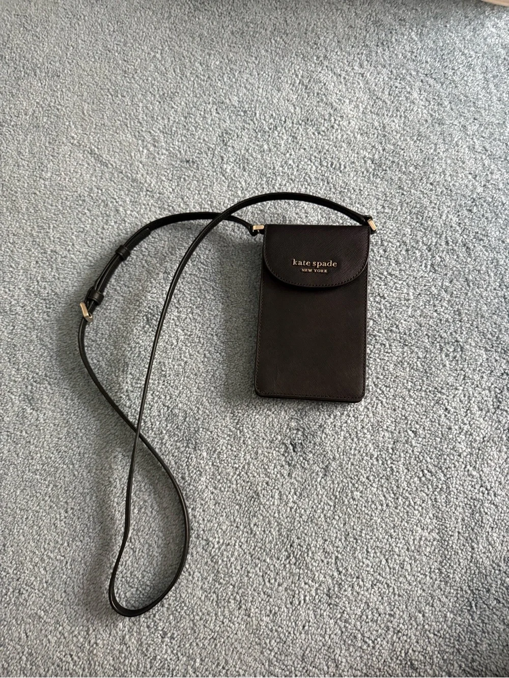 kate spade black leather crossbody phone pouch with flap